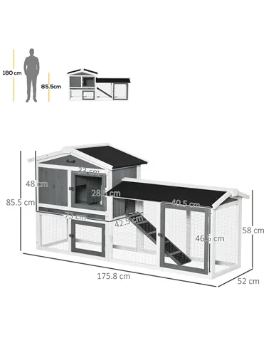 PawHut Rabbit Hutch Outdoor, 2-Tier Guinea Pig Hutch, Wooden Small Animal House with Rabbit Run Box, Slide-out Tray, Ramp, 175.8