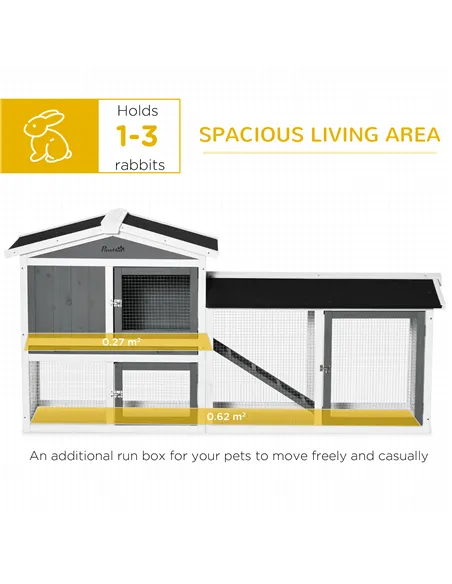 PawHut Rabbit Hutch Outdoor, 2-Tier Guinea Pig Hutch, Wooden Small Animal House with Rabbit Run Box, Slide-out Tray, Ramp, 175.8