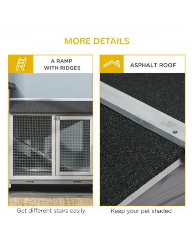 PawHut Wooden Rabbit Hutch, Guinea Pig Cage, with Wheels, Run, Slide-Out Tray, Ramp