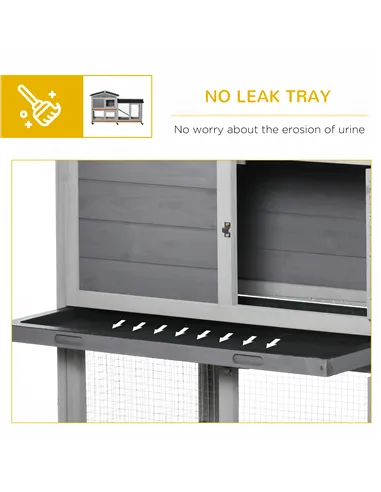 PawHut Wooden Rabbit Hutch, Guinea Pig Cage, with Wheels, Run, Slide-Out Tray, Ramp