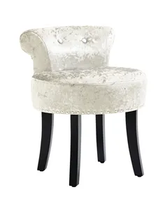 HOMCOM Dressing Table Stool with Rubber Wood Legs, Ice Velvet Vanity Stool for Living Room Bedroom, Beige