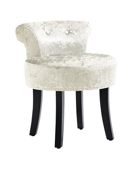 HOMCOM Dressing Table Stool with Rubber Wood Legs, Ice Velvet Vanity Stool for Living Room Bedroom, Beige