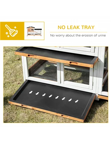 PawHut Rabbit Hutch Outdoor with Run Guinea Pig Hutch 2-Tier Bunny Cage w/ Wheels No-Leak Plastic Tray 157.4 x 53 x 99.5 cm - Ye