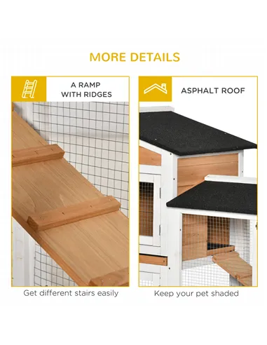 PawHut Rabbit Hutch Outdoor with Run Guinea Pig Hutch 2-Tier Bunny Cage w/ Wheels No-Leak Plastic Tray 157.4 x 53 x 99.5 cm - Ye