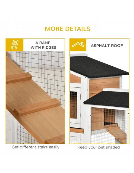 PawHut Rabbit Hutch Outdoor with Run Guinea Pig Hutch 2-Tier Bunny Cage w/ Wheels No-Leak Plastic Tray 157.4 x 53 x 99.5 cm - Ye