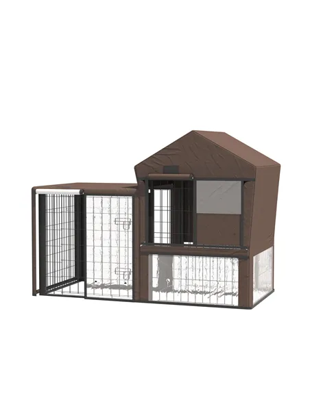 PawHut Rabbit Hutch Cover, Water-Resistant Pets Cage Protector, Breathable Guinea Pig Cage Cover - Brown