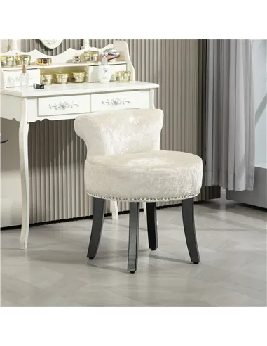 HOMCOM Dressing Table Stool with Rubber Wood Legs, Ice Velvet Vanity Stool for Living Room Bedroom, Beige
