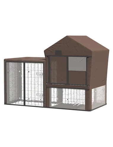 PawHut Rabbit Hutch Cover, Water-Resistant Pets Cage Protector, Breathable Guinea Pig Cage Cover - Brown