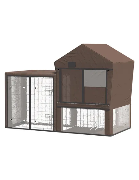 PawHut Rabbit Hutch Cover, Water-Resistant Pets Cage Protector, Breathable Guinea Pig Cage Cover - Brown