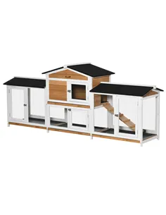 PawHut 2-Tier Large Rabbit Hutch Outdoor with Double Side Run Boxes, No-leak Plastic Tray, Ramp, 230 x 53 x 93.5cm, White