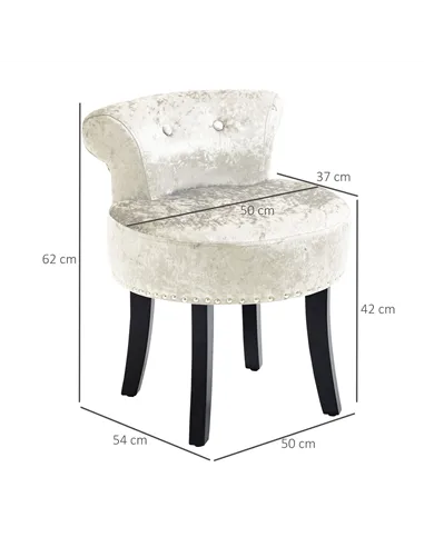 HOMCOM Dressing Table Stool with Rubber Wood Legs, Ice Velvet Vanity Stool for Living Room Bedroom, Beige