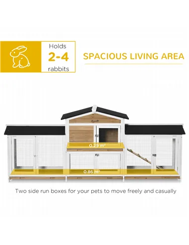 PawHut 2-Tier Large Rabbit Hutch Outdoor with Double Side Run Boxes, No-leak Plastic Tray, Ramp, 230 x 53 x 93.5cm, White