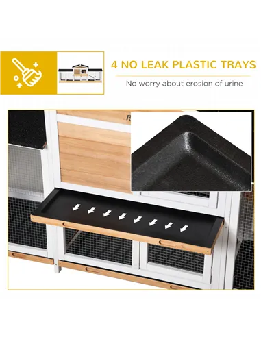 PawHut 2-Tier Large Rabbit Hutch Outdoor with Double Side Run Boxes, No-leak Plastic Tray, Ramp, 230 x 53 x 93.5cm, White