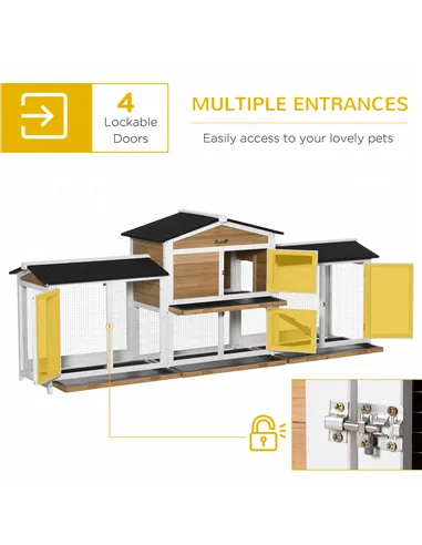 PawHut 2-Tier Large Rabbit Hutch Outdoor with Double Side Run Boxes, No-leak Plastic Tray, Ramp, 230 x 53 x 93.5cm, White