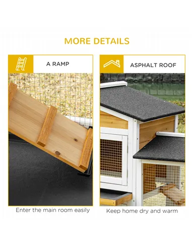 PawHut 2-Tier Large Rabbit Hutch Outdoor with Double Side Run Boxes, No-leak Plastic Tray, Ramp, 230 x 53 x 93.5cm, White