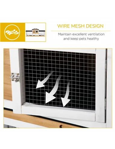 PawHut 2-Tier Large Rabbit Hutch Outdoor with Double Side Run Boxes, No-leak Plastic Tray, Ramp, 230 x 53 x 93.5cm, White