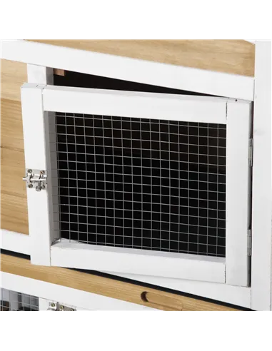 PawHut 2-Tier Large Rabbit Hutch Outdoor with Double Side Run Boxes, No-leak Plastic Tray, Ramp, 230 x 53 x 93.5cm, White