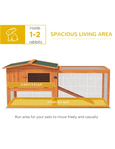 PawHut Rabbit Hutch with Run Wooden Guinea Pig Hutch Outdoor Bunny Cage Hide House with Sliding Tray, Hay Rack, Ramp, 156 x 58 x