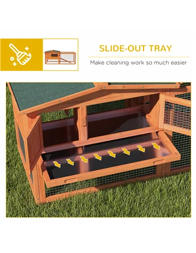 PawHut Rabbit Hutch with Run Wooden Guinea Pig Hutch Outdoor Bunny Cage Hide House with Sliding Tray, Hay Rack, Ramp, 156 x 58 x
