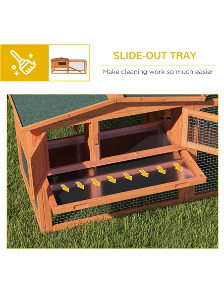 PawHut Rabbit Hutch with Run Wooden Guinea Pig Hutch Outdoor Bunny Cage Hide House with Sliding Tray, Hay Rack, Ramp, 156 x 58 x