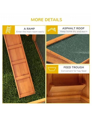 PawHut Rabbit Hutch with Run Wooden Guinea Pig Hutch Outdoor Bunny Cage Hide House with Sliding Tray, Hay Rack, Ramp, 156 x 58 x