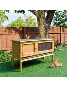 PawHut Rabbit Hutch Outdoor Guinea Pig Hutch House Small Animal Bunny Cage w/ Openable Roof, 115 x 44 x 65 cm 2