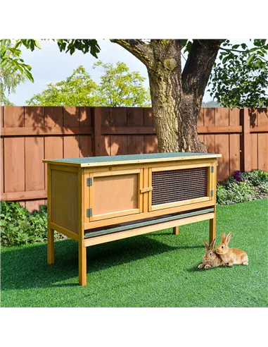 PawHut Rabbit Hutch Outdoor Guinea Pig Hutch House Small Animal Bunny Cage w/ Openable Roof, 115 x 44 x 65 cm