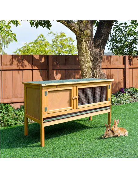 PawHut Rabbit Hutch Outdoor Guinea Pig Hutch House Small Animal Bunny Cage w/ Openable Roof, 115 x 44 x 65 cm