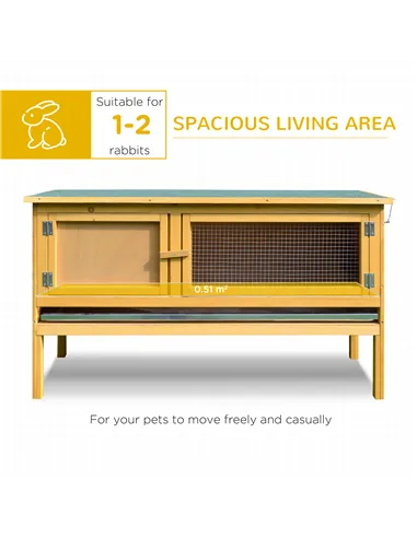 PawHut Rabbit Hutch Outdoor Guinea Pig Hutch House Small Animal Bunny Cage w/ Openable Roof, 115 x 44 x 65 cm