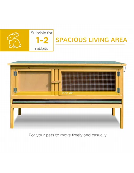 PawHut Rabbit Hutch Outdoor Guinea Pig Hutch House Small Animal Bunny Cage w/ Openable Roof, 115 x 44 x 65 cm