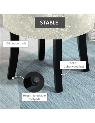 HOMCOM Dressing Table Stool with Rubber Wood Legs, Ice Velvet Vanity Stool for Living Room Bedroom, Beige