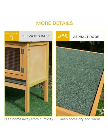 PawHut Rabbit Hutch Outdoor Guinea Pig Hutch House Small Animal Bunny Cage w/ Openable Roof, 115 x 44 x 65 cm