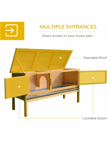 PawHut Rabbit Hutch Outdoor Guinea Pig Hutch House Small Animal Bunny Cage w/ Openable Roof, 115 x 44 x 65 cm