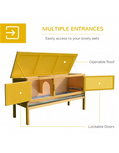 PawHut Rabbit Hutch Outdoor Guinea Pig Hutch House Small Animal Bunny Cage w/ Openable Roof, 115 x 44 x 65 cm