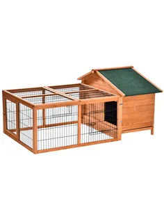 PawHut Wooden Rabbit Hutch Outdoor, Guinea Pig Hutch, Detachable Pet House Animal Cage with Openable Run & Roof Lockable Door Sl