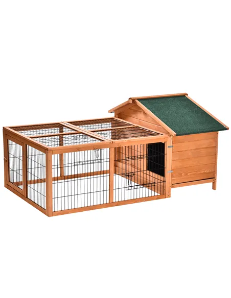 PawHut Wooden Rabbit Hutch Outdoor, Guinea Pig Hutch, Detachable Pet House Animal Cage with Openable Run & Roof Lockable Door Sl