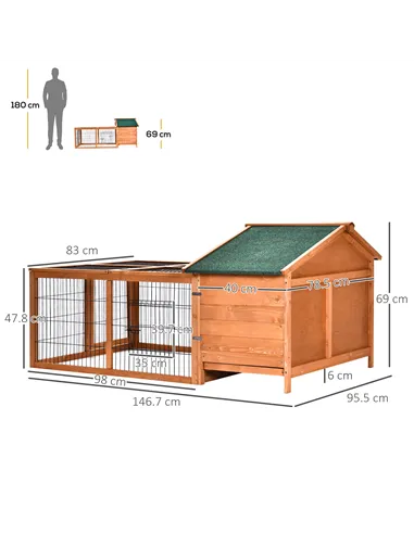 PawHut Wooden Rabbit Hutch Outdoor, Guinea Pig Hutch, Detachable Pet House Animal Cage with Openable Run & Roof Lockable Door Sl