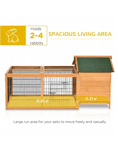 PawHut Wooden Rabbit Hutch Outdoor, Guinea Pig Hutch, Detachable Pet House Animal Cage with Openable Run & Roof Lockable Door Sl