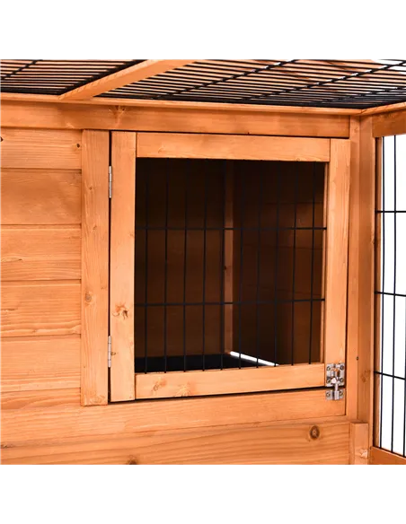 PawHut Wooden Rabbit Hutch Outdoor, Guinea Pig Hutch, Detachable Pet House Animal Cage with Openable Run & Roof Lockable Door Sl