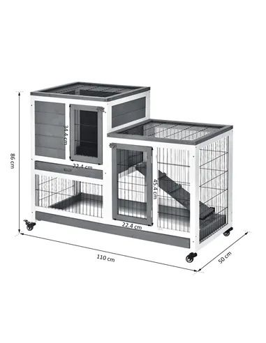 PawHut Small Animals 2-TierFir Wood Guinea Pigs Hutches Indoor Hutch Grey