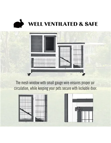 PawHut Small Animals 2-TierFir Wood Guinea Pigs Hutches Indoor Hutch Grey