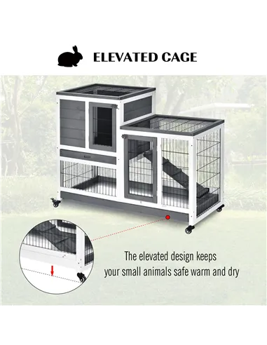 PawHut Small Animals 2-TierFir Wood Guinea Pigs Hutches Indoor Hutch Grey