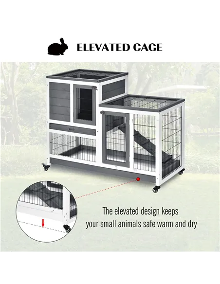 PawHut Small Animals 2-TierFir Wood Guinea Pigs Hutches Indoor Hutch Grey