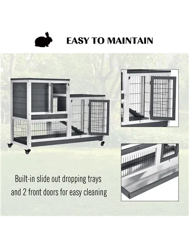 PawHut Small Animals 2-TierFir Wood Guinea Pigs Hutches Indoor Hutch Grey
