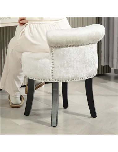 HOMCOM Dressing Table Stool with Rubber Wood Legs, Ice Velvet Vanity Stool for Living Room Bedroom, Beige