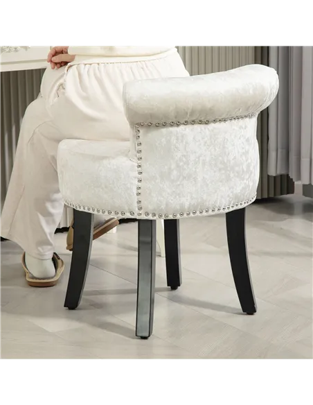 HOMCOM Dressing Table Stool with Rubber Wood Legs, Ice Velvet Vanity Stool for Living Room Bedroom, Beige