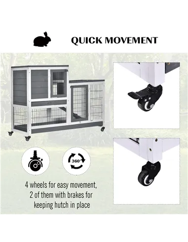 PawHut Small Animals 2-TierFir Wood Guinea Pigs Hutches Indoor Hutch Grey
