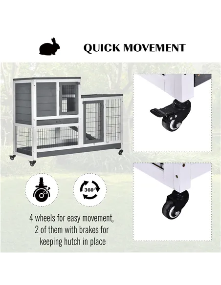 PawHut Small Animals 2-TierFir Wood Guinea Pigs Hutches Indoor Hutch Grey