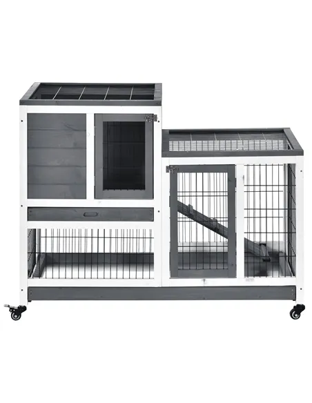 PawHut Small Animals 2-TierFir Wood Guinea Pigs Hutches Indoor Hutch Grey