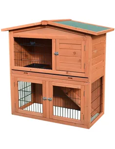 PawHut 2 Tier Rabbit Hutch Guinea Pig Hutch Ferret Cage with Ramp Slide Out Tray for Indoor Outdoor 100.5 x 55 x 101 cm
